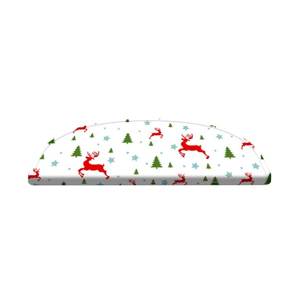 Červené/bílé nášlapy na schody v sadě 16 ks 65x20 cm Christmas Deer and Tree - Vitaus