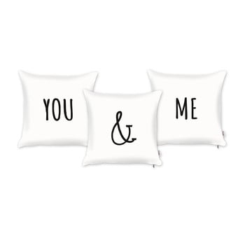 Set 3 fețe de pernă apolena you and me, 43 x 43 cm, alb