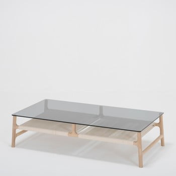 Măsuţă de cafea cu structură din lemn masiv de stejar şi blat gri gazzda fawn, 120 cm h
