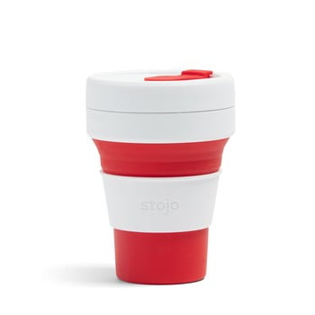 Cană pliabilă Stojo Pocket Cup, 355 ml, alb - roșu