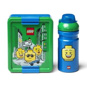Set caserolă pentru gustări și sticlă lego® iconic, albastru-galben