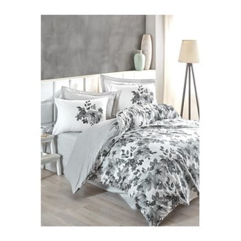 Lenjerie cu cearșaf din bumbac ranforce pentru pat dublu volante grey, 200 x 220 cm