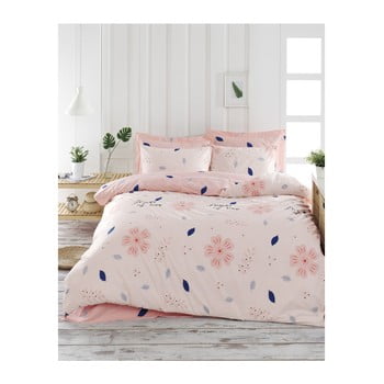 Lenjerie de pat cu cearșaf din bumbac ranforce, pentru pat dublu Mijolnir FlowerOfLove Powder, 160 x 220 cm