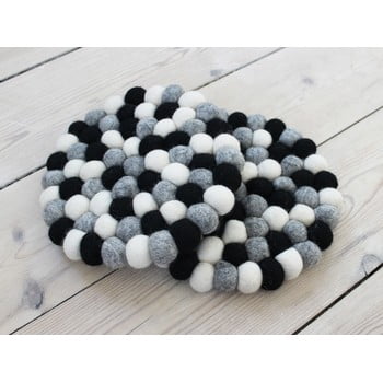 Suport pahar, cu bile din lână wooldot ball coaster, ⌀ 20 cm, alb - negru