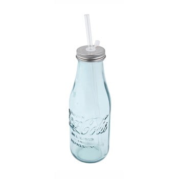 Sticlă cu pai și capac din sticlă reciclată ego dekor coca cola, 600 ml