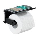 Černý nástěnný držák na toaletní papír s podložkou na mobil Wenko Classic Plus