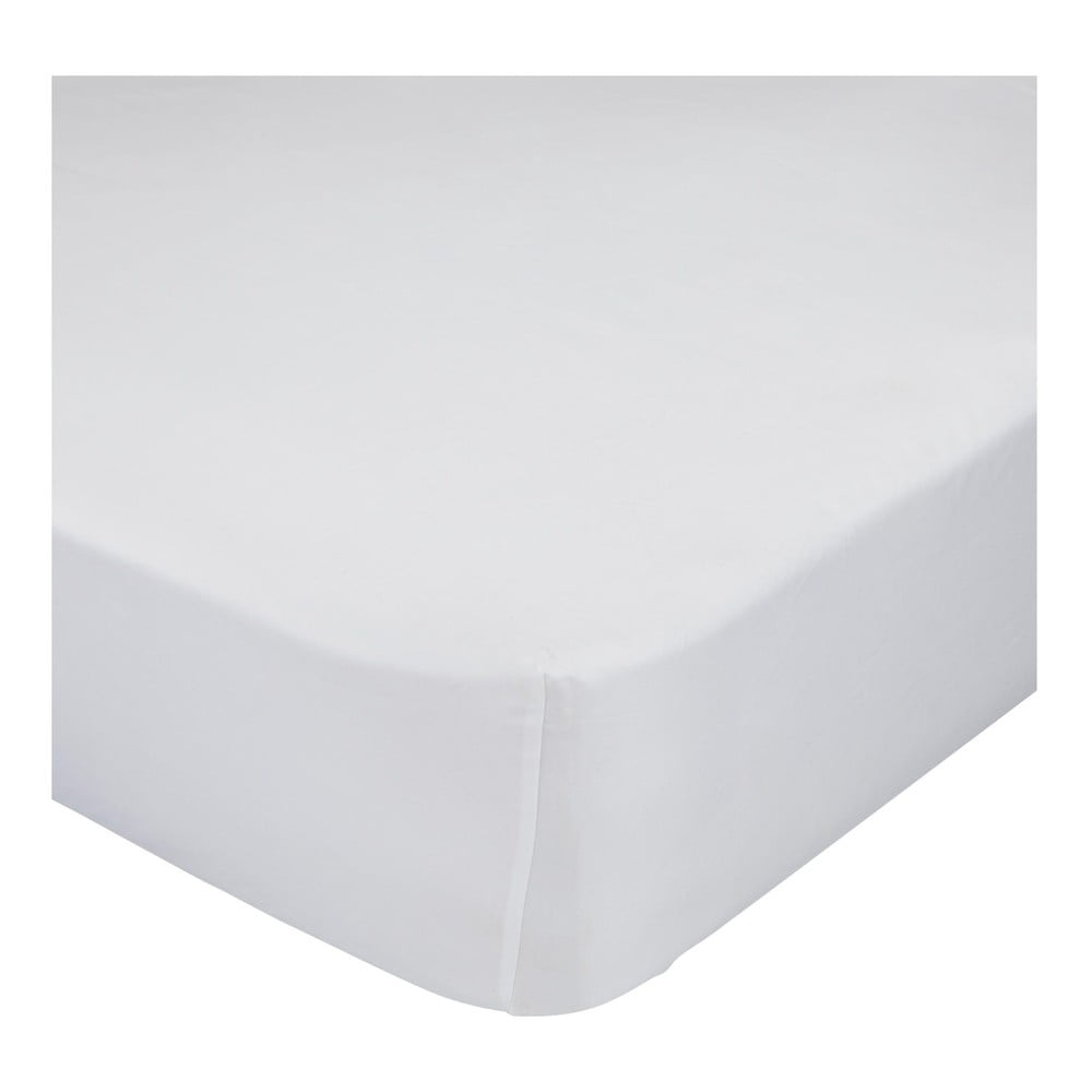 Bílé bavlněné elastické prostěradlo Happy Friday Basic, 90 x 200 cm