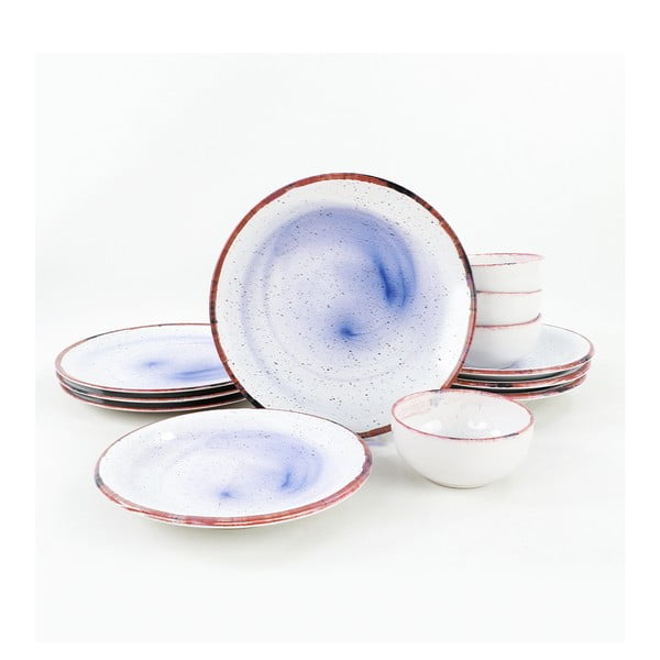 12dílná sada bílo-modrého keramického nádobí My Ceramic