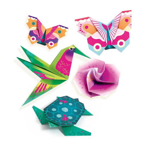 Sada 24 origami papírů s návodem Djeco Neon Tropics