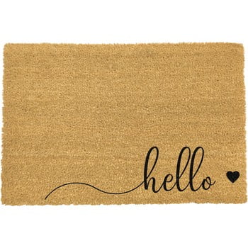 Covoraș intrare din fibre de cocos artsy doormats hello scribble, 40 x 60 cm, negru