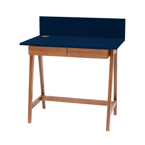 Petrolejově modrý psací stůl s podnožím z jasanového dřeva Ragaba Luka Oak, délka 85 cm