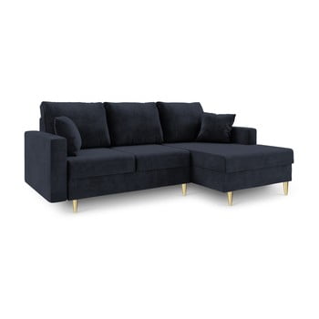 Canapea extensibilă cu 4 locuri și spațiu de depozitare mazzini sofas muguet, pe partea dreaptă, albastru închis