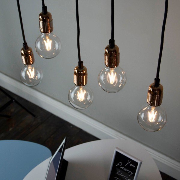 Závěsné svítidlo s 5 černými kabely a měděnou objímkou Bulb Attack Uno Cassie