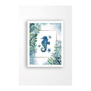 Tablou pe pânză în ramă albă tablo center blue seahorse, 29 x 24 cm