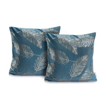 Set 2 fețe de pernă decoking golden leafes marine, 45 x 45 cm, albastru