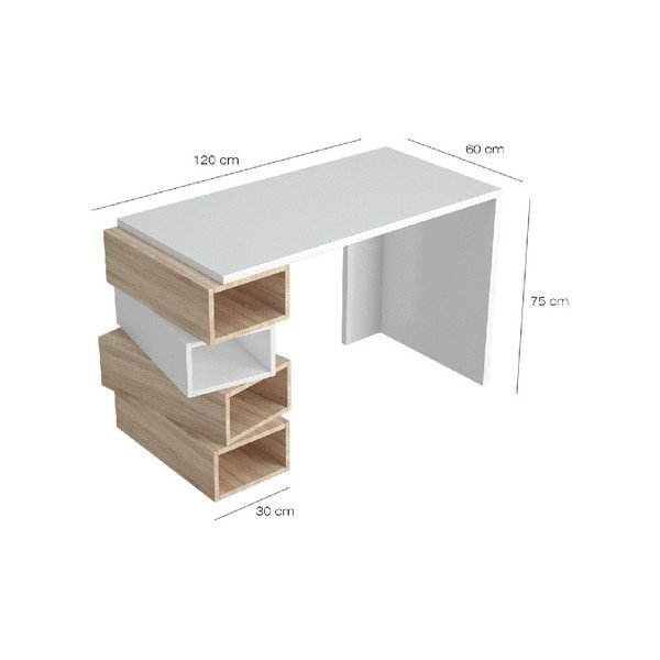 Bílý pracovní stůl se světle hnědými detaily Damon, šířka 120 cm
