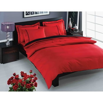 Lenjerie de pat și cearșaf din bumbac satinat prestige red, 200 x 220 cm, roșu