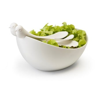 Bol și tacâmuri pentru salată Qualy&CO Sparrow Salad Bowl, alb