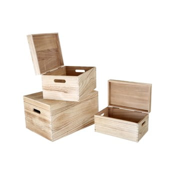 Set 3 cufere din lemn legler trunk