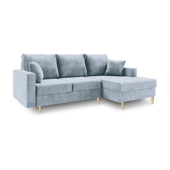 Canapea extensibilă cu 4 locuri și spațiu de depozitare mazzini sofas muguet, pe partea dreaptă, albastru deschis
