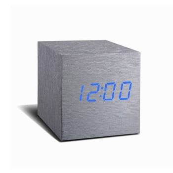 Ceas deșteptător cu LED Gingko Cube Click Clock, gri - albastru