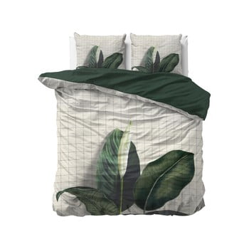 Lenjerie de pat din bumbac satinat, pentru pat dublu DH Botanical Dreams Wild Nature Green, 200 x 200 cm