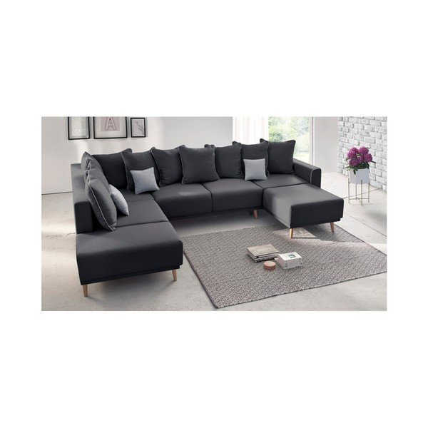 Tmavě šedá rohová rozkládací pohovka s lenoškou Bobochic Paris Panoramique XXL Mola, pravý roh