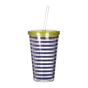 Pahar cu capac verde premier housewares mimo stripes, 450 ml, alb - albastru