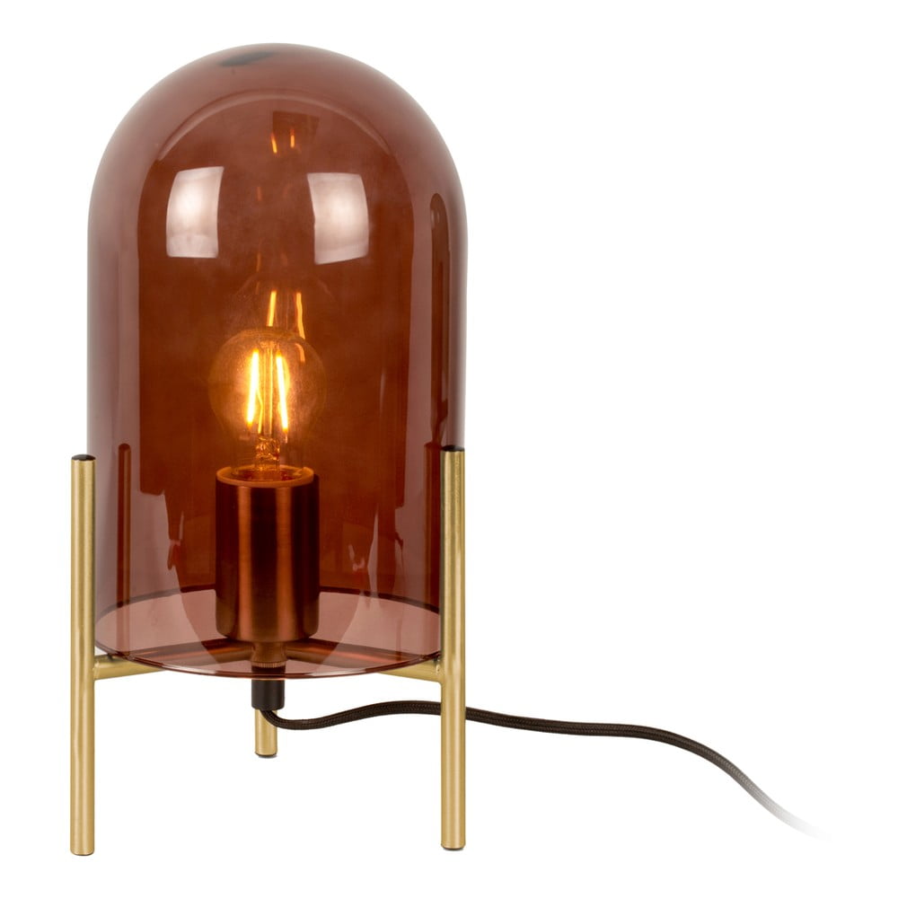 Hnědá skleněná stolní lampa Leitmotiv Bell, výška 30 cm