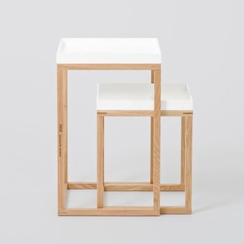 Set 2 măsuțe auxiliare din lemn wireworks oak white