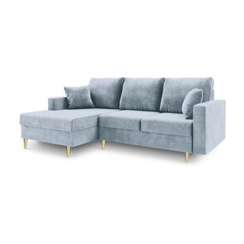 Canapea extensibilă cu 4 locuri și spațiu de depozitare mazzini sofas muguet, pe partea stângă, albastru deschis