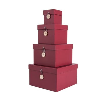 Set 4 cutii de depozitare pt living uniform, roșu