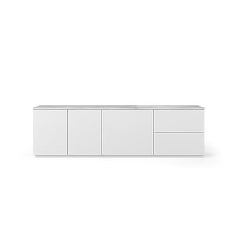 Masă tv cu blat în decor de marmură albă temahome join, 200 x 57 cm, alb mat