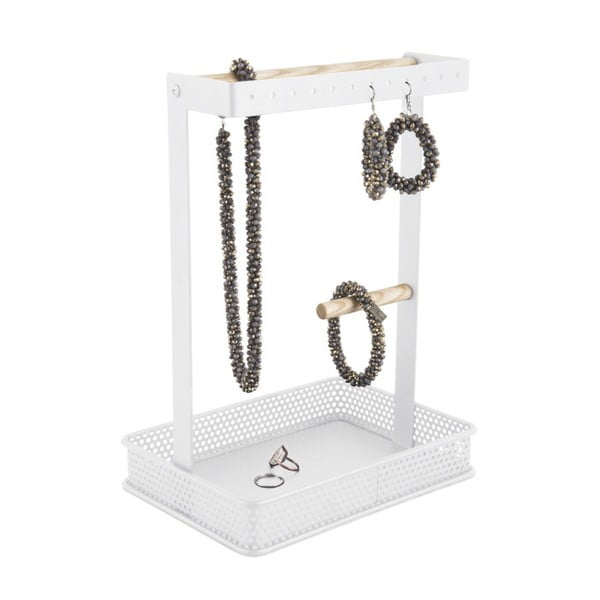 Bílý stojánek na šperky s dřevěnými detaily PT LIVING Merge Square