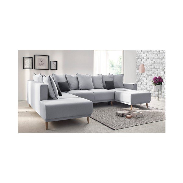 Šedá rohová rozkládací pohovka s lenoškou Bobochic Paris Panoramique XXL Mola, pravý roh