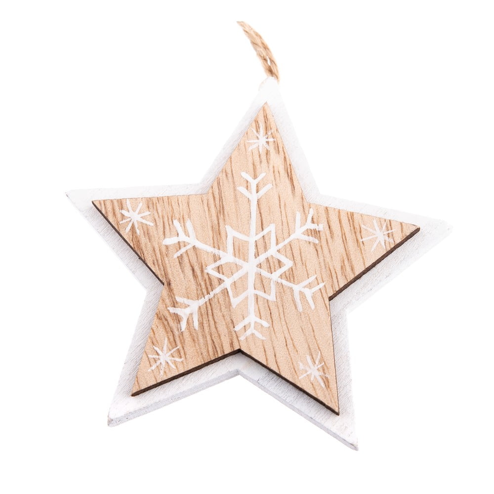 Sada 5 dřevěných závěsných ozdob ve tvaru hvězdy Dakls, délka 7,5 cm