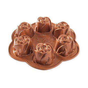 Formă pentru 6 mini-prăjituri Nordic Ware Rose, 1,4 l, auriu