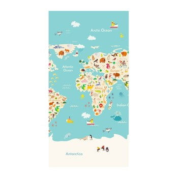 Prosop de plajă cu imprimeu good morning worldmap, 150 x 75 cm