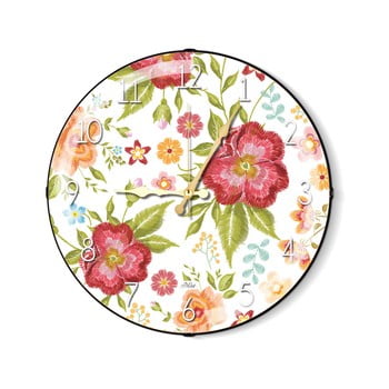 Ceas de perete the mia floral, alb-roșu