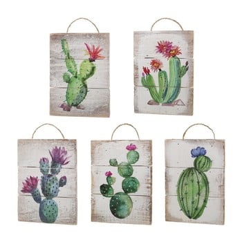 Set 5 decorațiuni de perete din lemn unimasa cactus