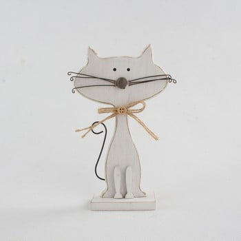 Decorațiune din lemn în formă de pisică dakls cats, înălțime 18 cm, alb