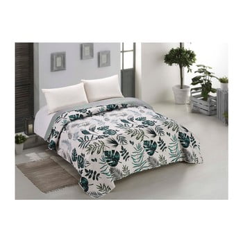 Lenjerie de pat reversibilă din micropercal ameliahome botanique, 200 x 200 cm, alb - verde