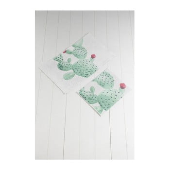 Set 2 covoare baie tropica cactus ii, alb - verde