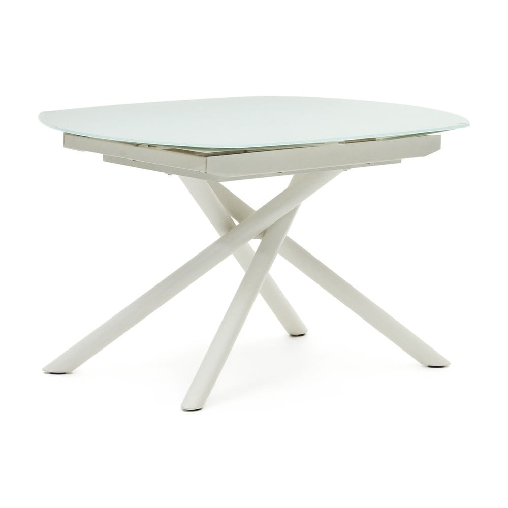 Bílý rozkládací jídelní stůl se skleněnou deskou 100x130 cm Yodalia – Kave Home