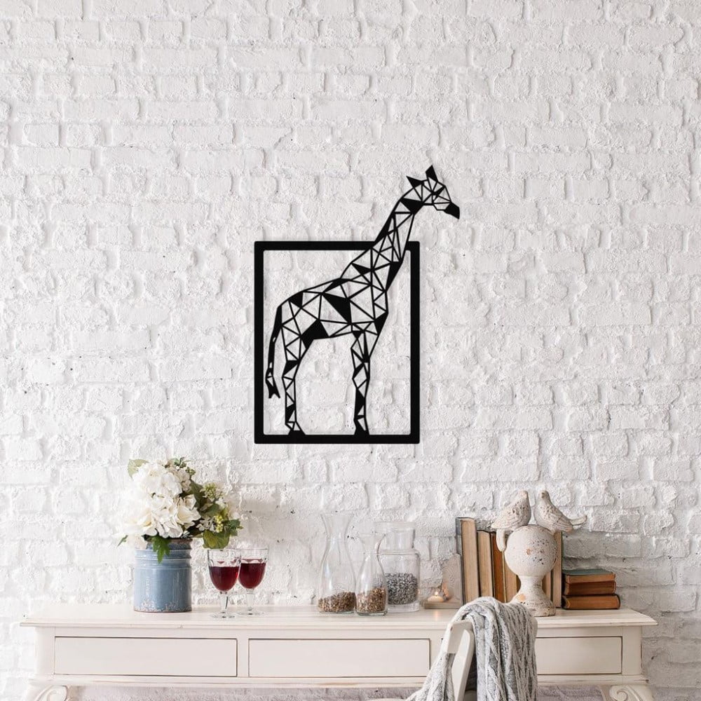 Černá kovová nástěnná dekorace Giraffe, 45 x 60 cm