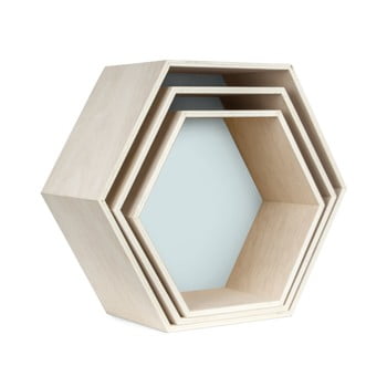 Set 3 rafturi de perete really nice things hexagon, albastru - maro