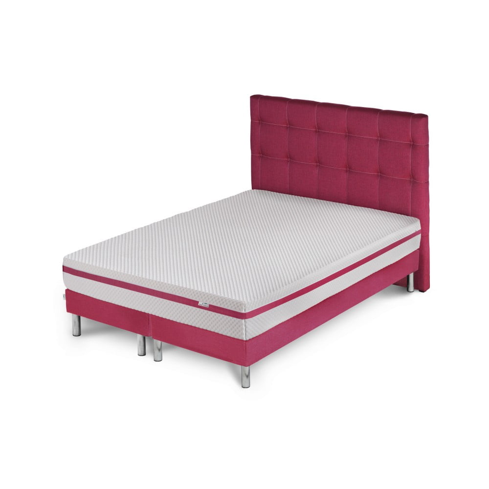 Růžová postel s matrací a dvojitým boxspringem Stella Cadente Pluton Saches, 180 x 200 cm