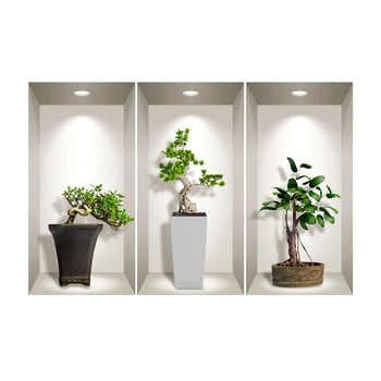 Set 3 autocolante 3D pentru perete Ambiance Bonsai Plants imagine