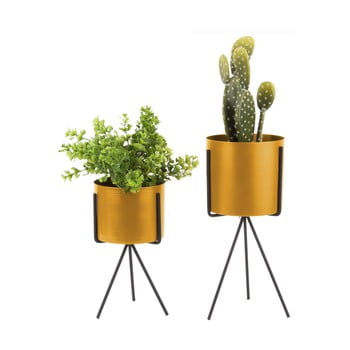 Set 2 suporturi din fier pentru flori pt living pedestal, galben ocru