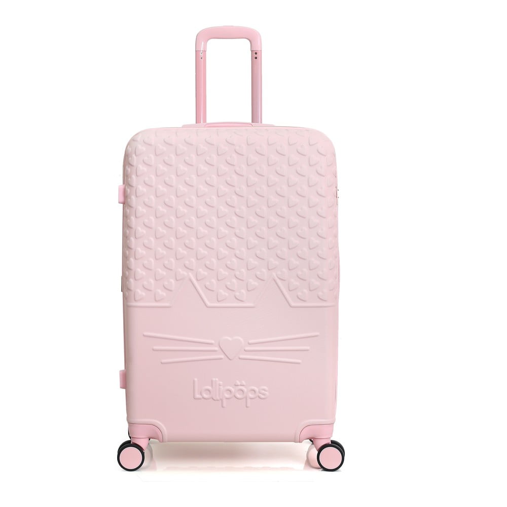 Světle růžové skořepinové zavazadlo na 4 kolečkách Lollipops Kitty